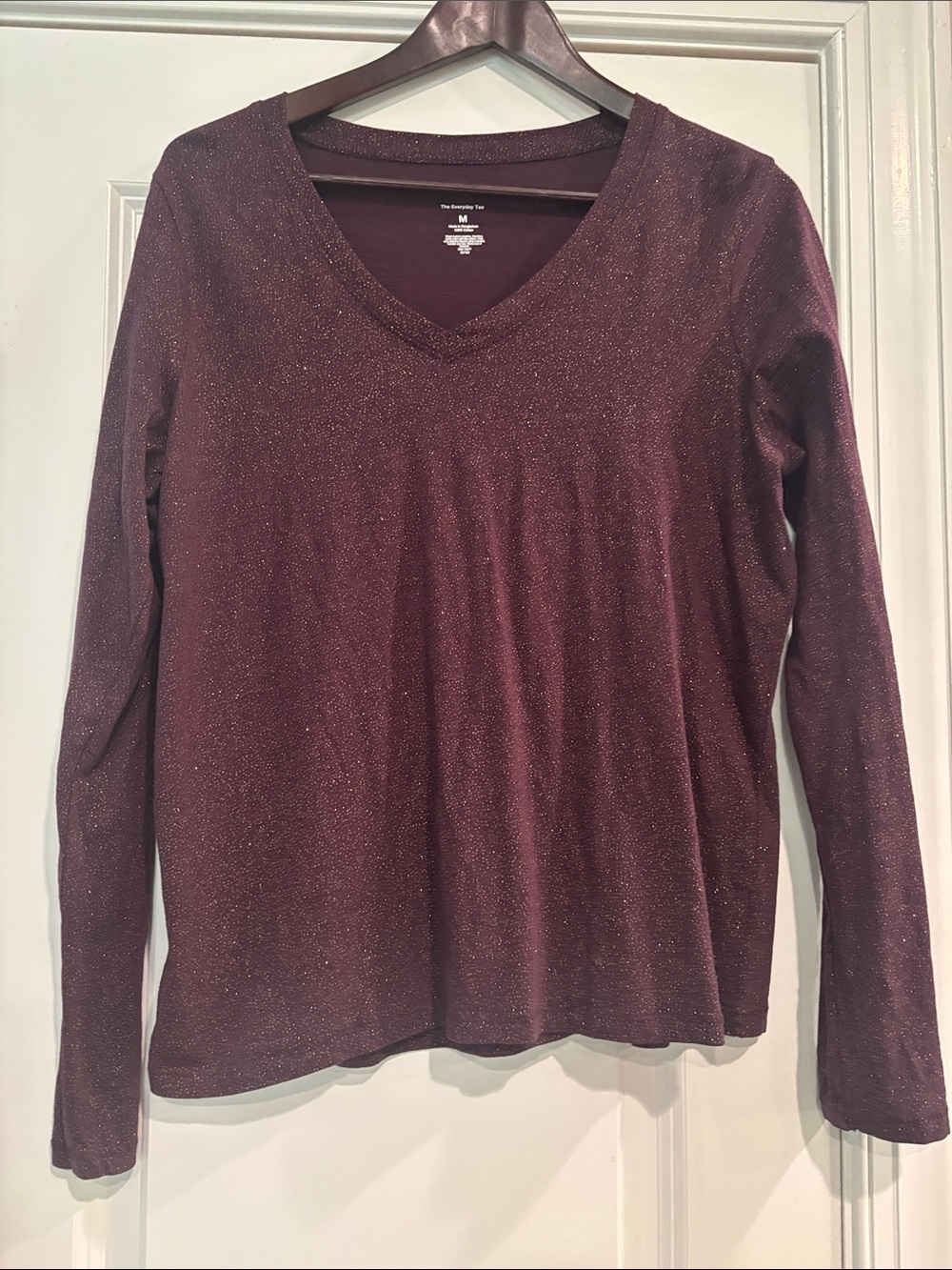 ☀️Sparkle V-Neck Long Sleeve Top - Burgundy